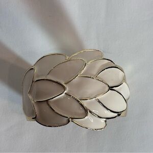 BRACELET Cuff Elegant Gold and Cream Magnetic Closure Metal and Enamel